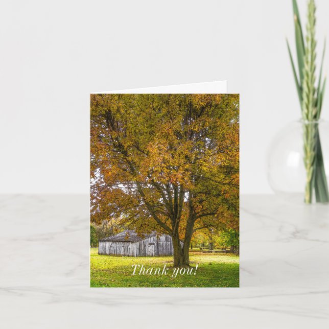 Arbre D'Automne Et Grange Carte de remerciements D (Devant)