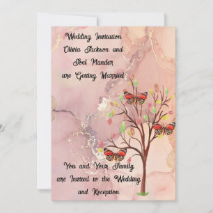 Arbre d'automne et papillons faire-part de mariage