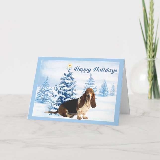 Arbre de bleu de carte de Noël de Basset Hound (Devant)