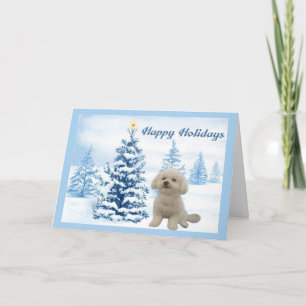 Arbre de bleu de carte de Noël de Bichon Frise