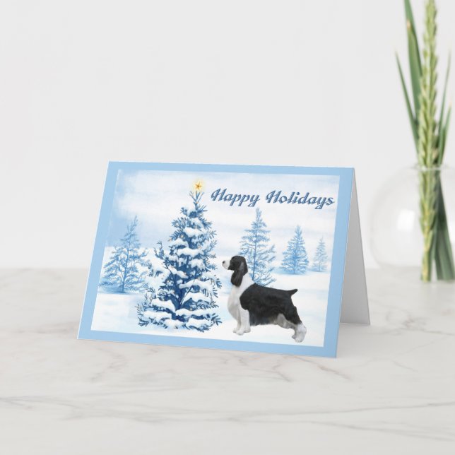 Arbre de bleu de carte de Noël d'épagneul de (Devant)
