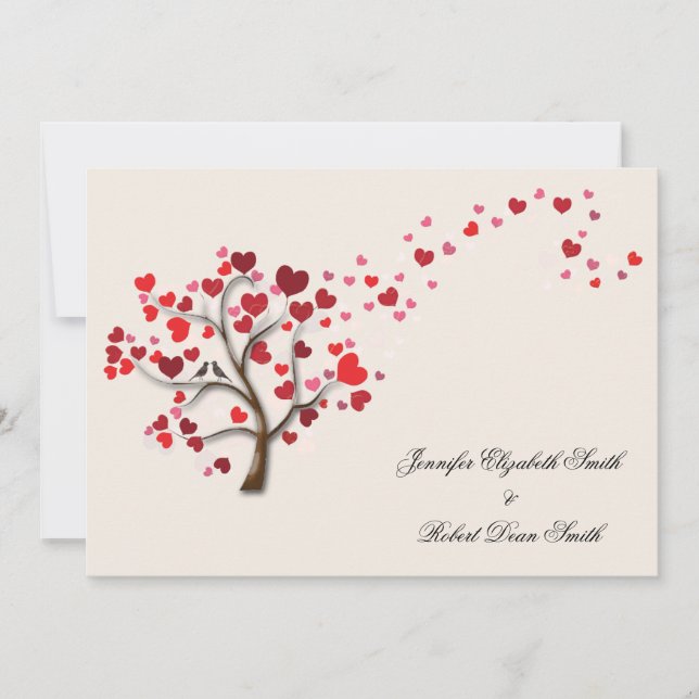 Arbre de coeur rouge sur Faire-part de mariage d'i (Devant)
