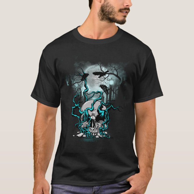 Arbre de crâne, T-shirt foncé pour hommes Corbeaux (Devant)
