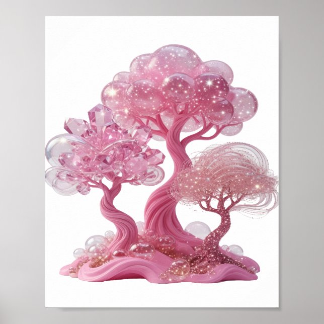 Arbre de cristal rose argenté ludique impression (Devant)