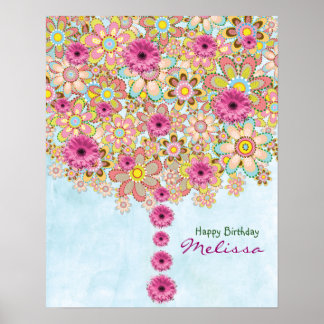 Arbre de fleurs rose printanière - affiche d'anniv