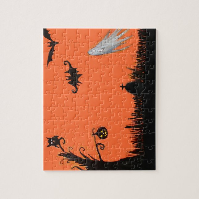 Arbre de Halloween heureux Fantôme Puzzle avec boî (Vertical)
