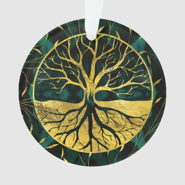 Arbre de la vie d'or Yggdrasil sur la malachite (devant)