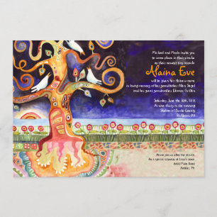 Arbre de la vie Doves Baby Naming Invitation