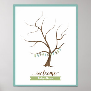 Arbre de livre d'or Baby Shower (Bleu) - Affiche 1