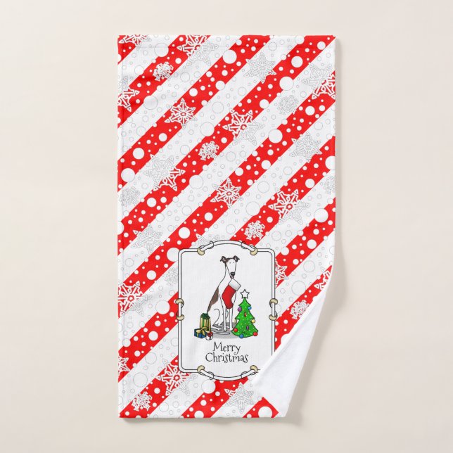 Arbre de Noël 2 Greyhound (blanc broché) Chien Amu (Serviette à main)