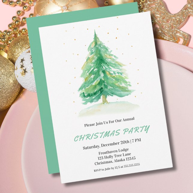 Arbre de Noël à l'aquarelle avec invitation neige  (Créateur téléchargé)
