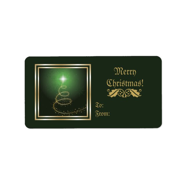Arbre de Noël Abstrait sur étiquette vert brillant (Devant)
