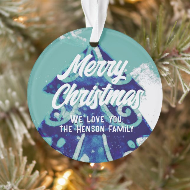 Arbre de Noël Artistique Bleu Joyeux Script (Arbre)
