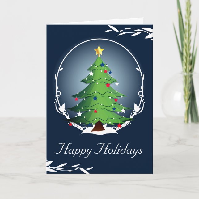 Arbre de Noël avec la carte rouge d'étoiles (Devant)