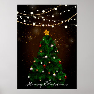 Arbre de Noël avec lumières à cordes Poster