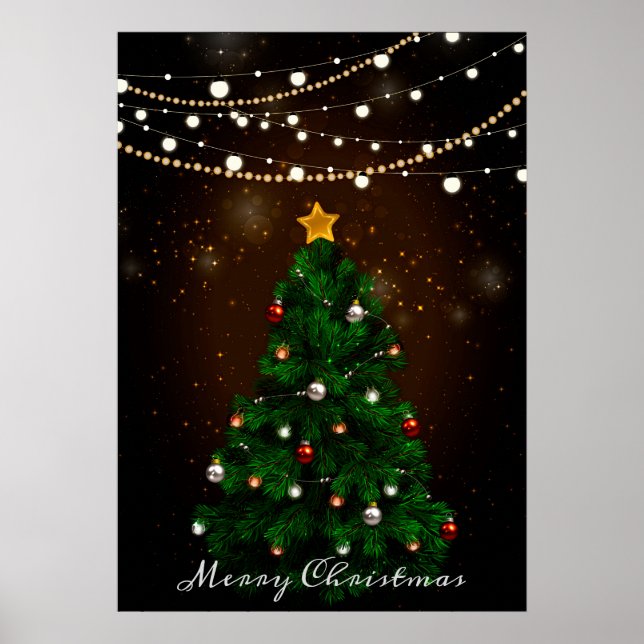 Arbre de Noël avec lumières à cordes Poster (Devant)
