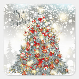 Arbre de Noël, baubles Stickers Rectangle