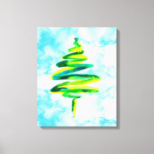 Arbre de Noël bleu abstrait toile d'aquarelle