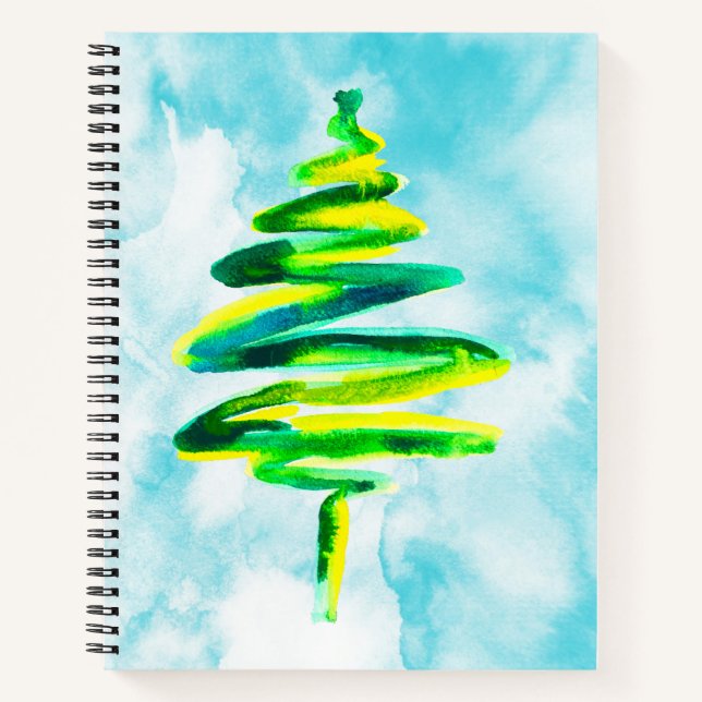 Arbre de Noël bleu Carnet d'aquarelle abstrait (Devant)