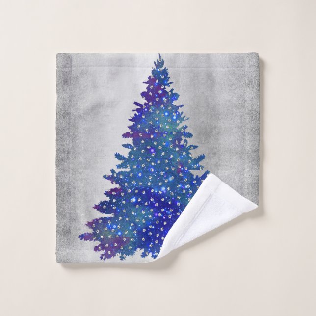 Arbre de Noël bleu et pourpre d'aquarelle (Gant de toilette)