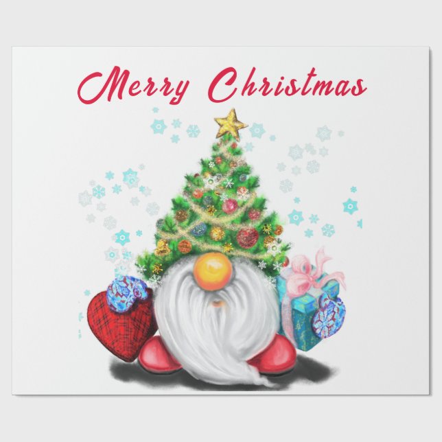 Arbre de Noël Casquette Gnome avec Papier cadeau (Plat)