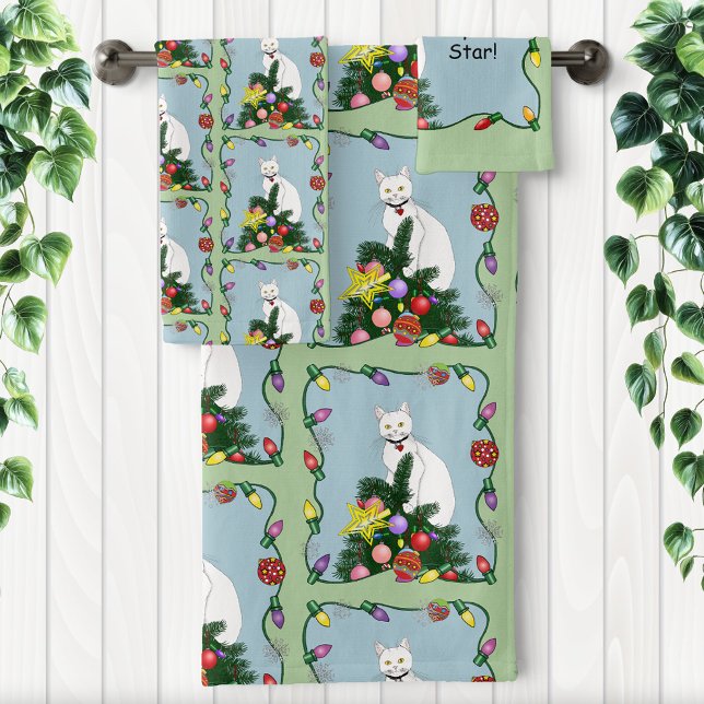 Arbre de Noël drôle et festif Chat blanc drôle Ver (Créateur téléchargé)