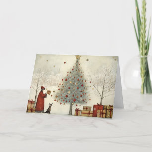 Arbre de Noël du village et carte de vœux de vacan