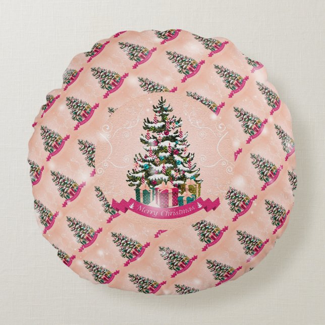 Arbre de Noël Élégant cadeau Coussin ronde (Devant)