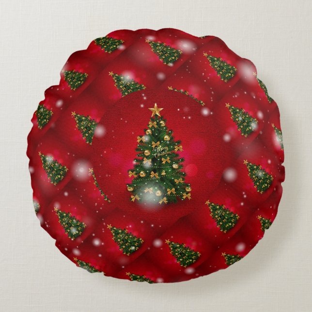 Arbre de Noël Élégant cadeau Coussin ronde (Devant)