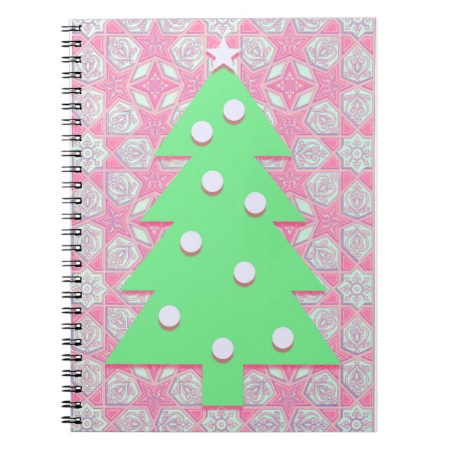 Arbre de Noël en Carnet de Journal rose et vert (Devant)