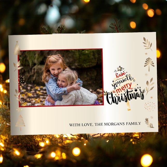 Arbre de Noël en or élégant, Branches, Votre photo (Créateur téléchargé)