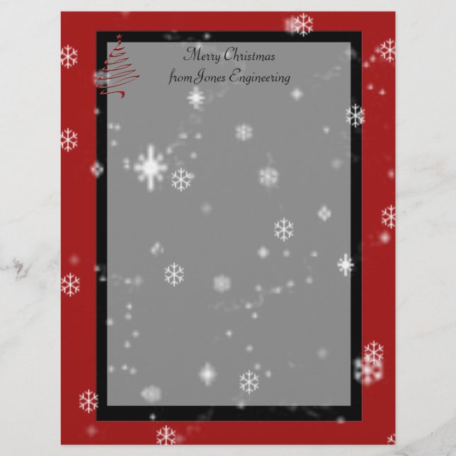 Arbre de Noël et flocons de neige sur rouge et noi (Devant)