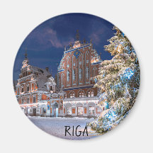 Arbre de Noël et Maison des Noirs à Riga Magnet