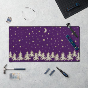Arbre de Noël, étoiles, lune sur violet