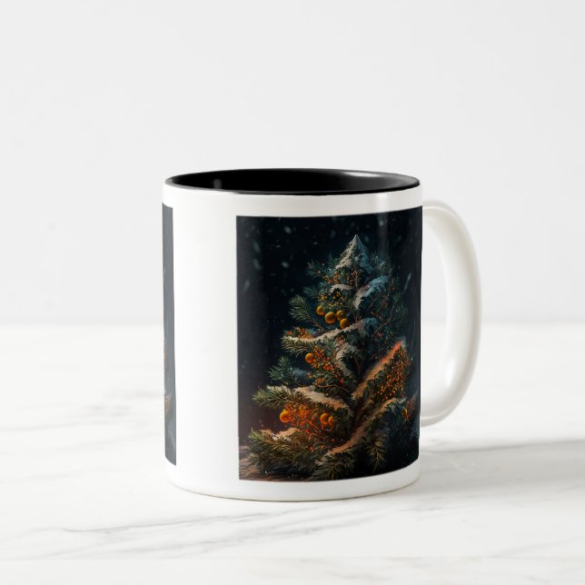 Arbre de Noël extérieur Mug à deux tons, 11 oz (Devant droit)