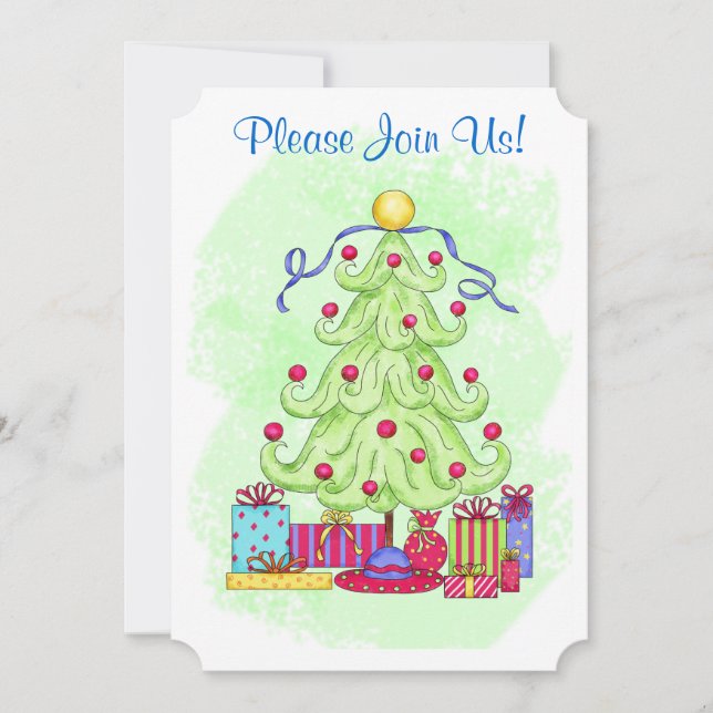 Arbre de Noël Green Custom Invitation Open House (Devant)