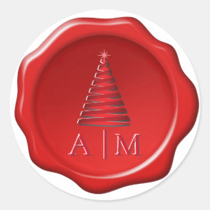 Arbre de Noël & Initiales sur Autocollant de Sceau