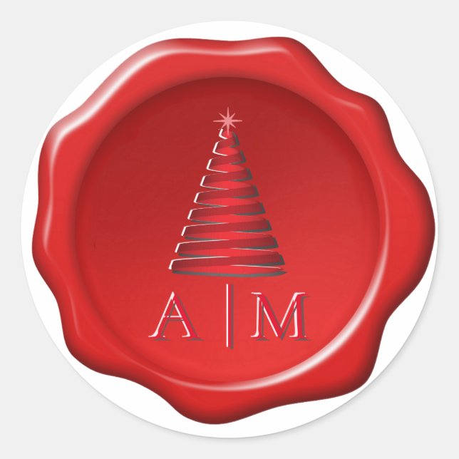 Arbre de Noël & Initiales sur Autocollant de Sceau (Devant)