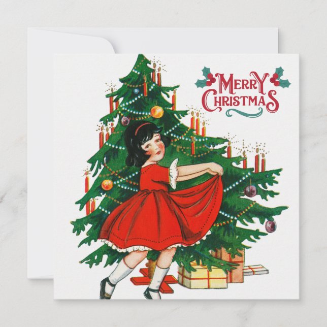 Arbre de noël joyeux carte d'art vintage (Devant)