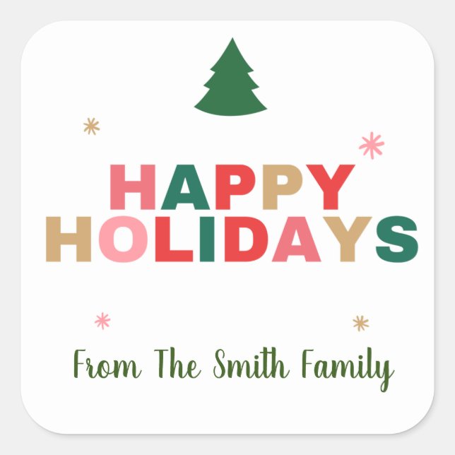 Arbre de Noël Joyeux Étiquette cadeau de vacances (Devant)