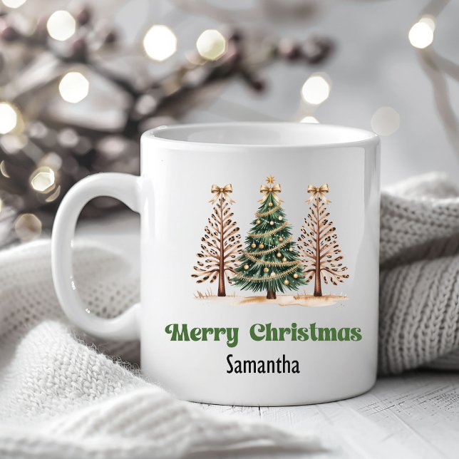 Arbre de Noël Léopard Festif Mug Personnalisé Nom (Festive Leopard Christmas Trees Custom Name Mug)