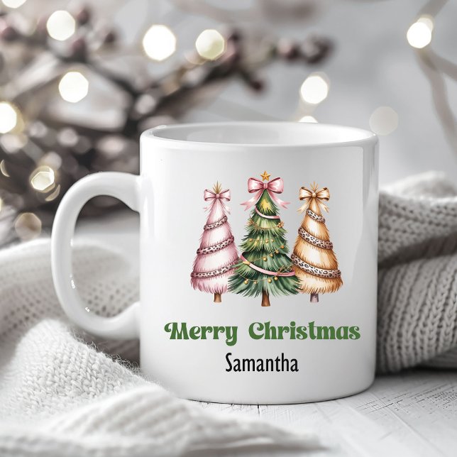 Arbre de Noël Léopard Luxe Mug Nom Personnalisé (Luxury Leopard Christmas Trees Custom Name Mug)