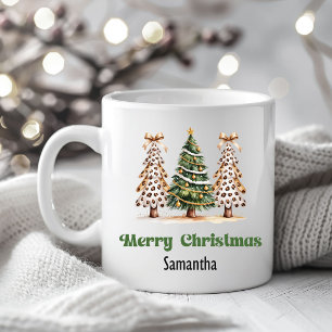 Arbre de Noël Léopard Raffiné Mug Nom Personnalisé