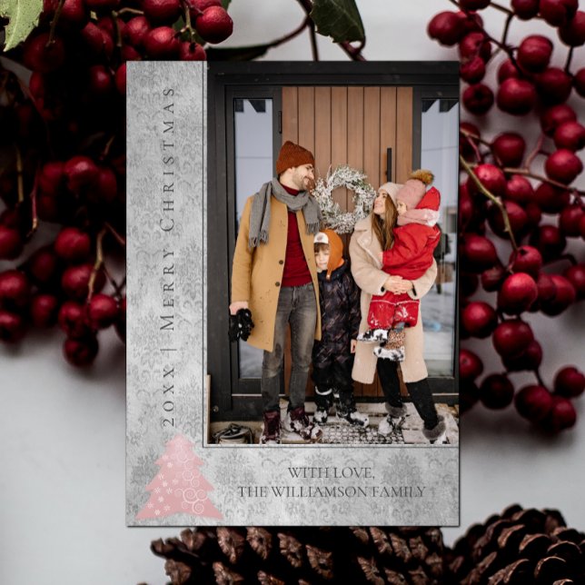 Arbre de Noël moderne Carte photo de vacances | Ro (Pink Modern Christmas Tree Holiday Photo Card)
