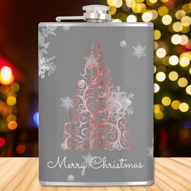 Arbre de Noël rouge et flacon de flocons de neige (Red Christmas Tree and Snowflakes Flask)