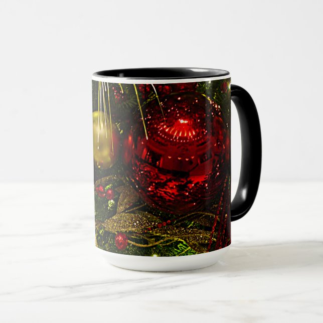 Arbre de Noël Rouge & Or Ornements de Noël Mug (Devant droit)