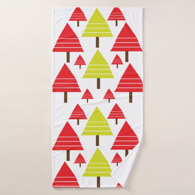 Arbre de Noël rouge vert moderne motif mignon (Serviette de bain)