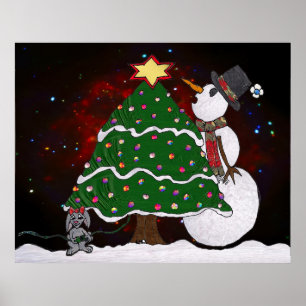 Arbre de Noël Snowman Surprise Art Imprimer Poster