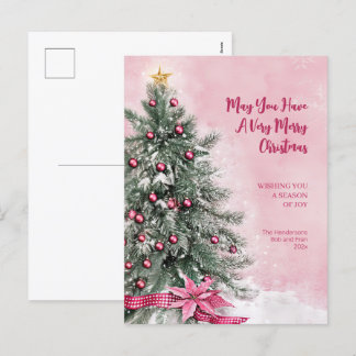 Arbre de Noël sur carte postale rose