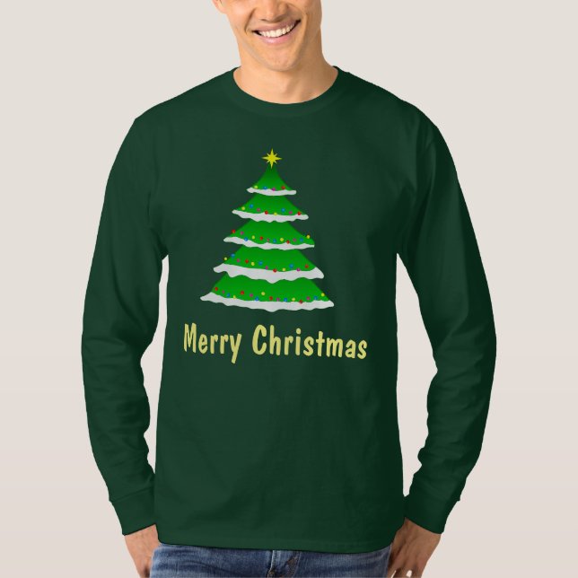 Arbre de Noël sur le long T-shirt de la douille (Devant)